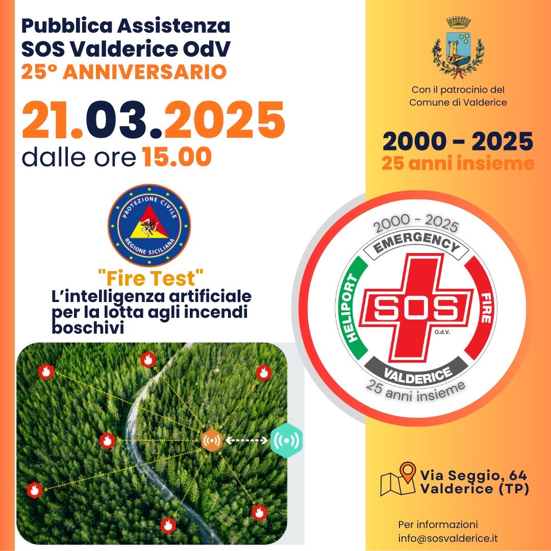 Valderice (TP), Domani al via l’evento "Fire Test, l’intelligenza artificiale per la lotta agli incendi boschivi".