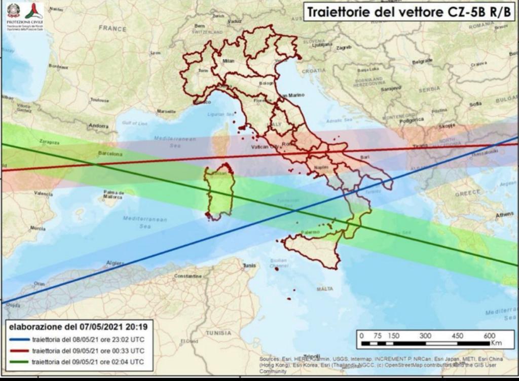 RIENTRO INCONTROLLATO IN ATMOSFERA DEL VETTORE AEROSPAZIALE CINESE. RACCOMANDAZIONI E INDICAZIONI DI PROTEZIONE CIVILE 8-9 MAGGIO 2021