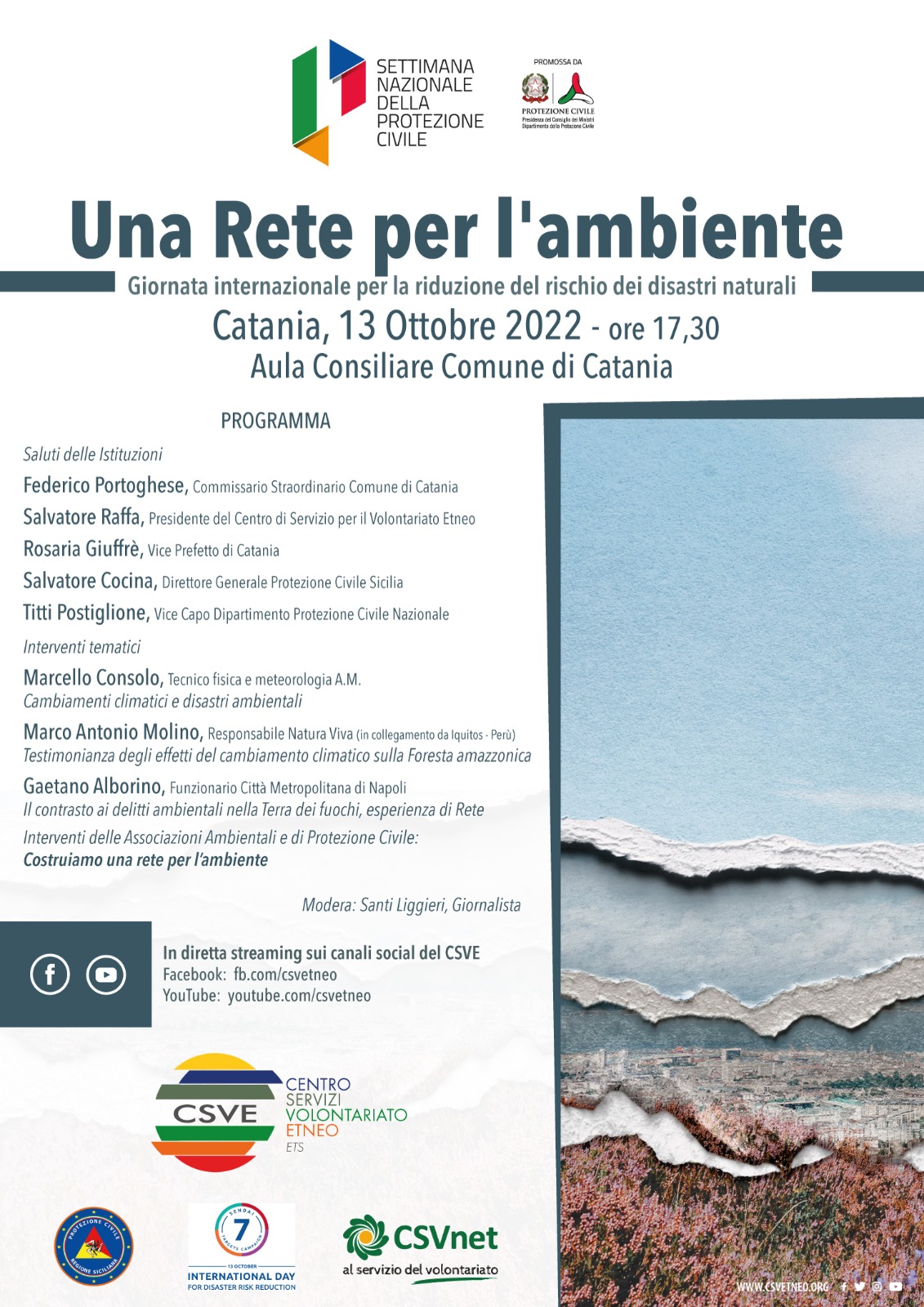Giornata internazionale per la riduzione dei disastri: A Catania, con il patrocinio del DRPC, sar&agrave; lanciato il progetto "una rete per l&rsquo;Ambiente"